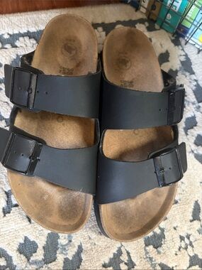 Ladies Black Double-Strap Comfort Sandals